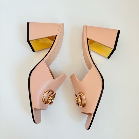 Gucci Rose Pink leather Baby Horsebit block heel 70mm open toe mules EU 41.5 - Picture 3 of 10